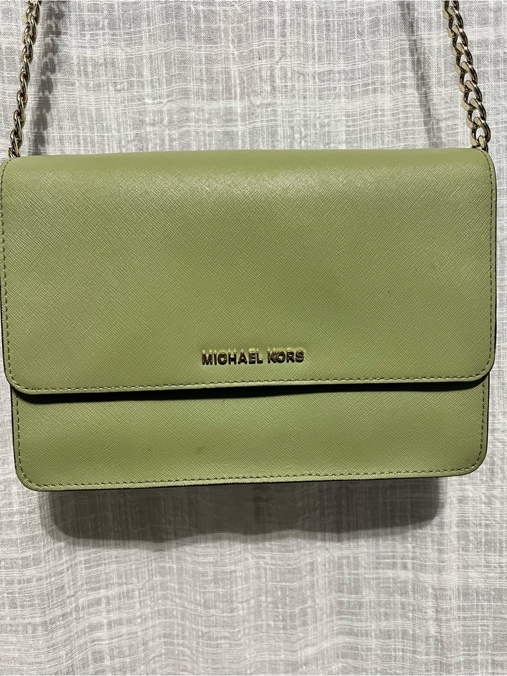 Michael Kors Pistachio Green Saffiano Crossbody with Gold Logo